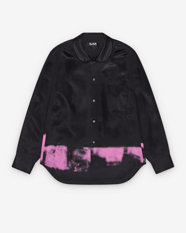 Black Comme des Garçons - Men's Satin Shirt Pink Spray Print - (Black)