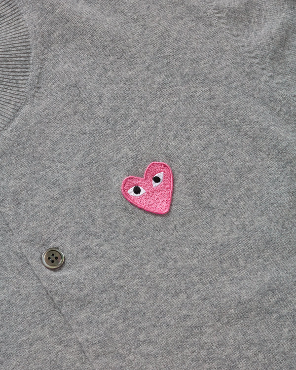 Play - Small Pink Heart V-Neck Cardigan - (Light Grey)