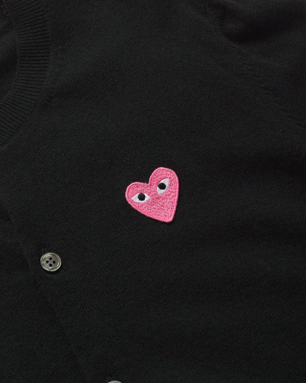 Play - Small Pink Heart V-Neck Cardigan - (Black)