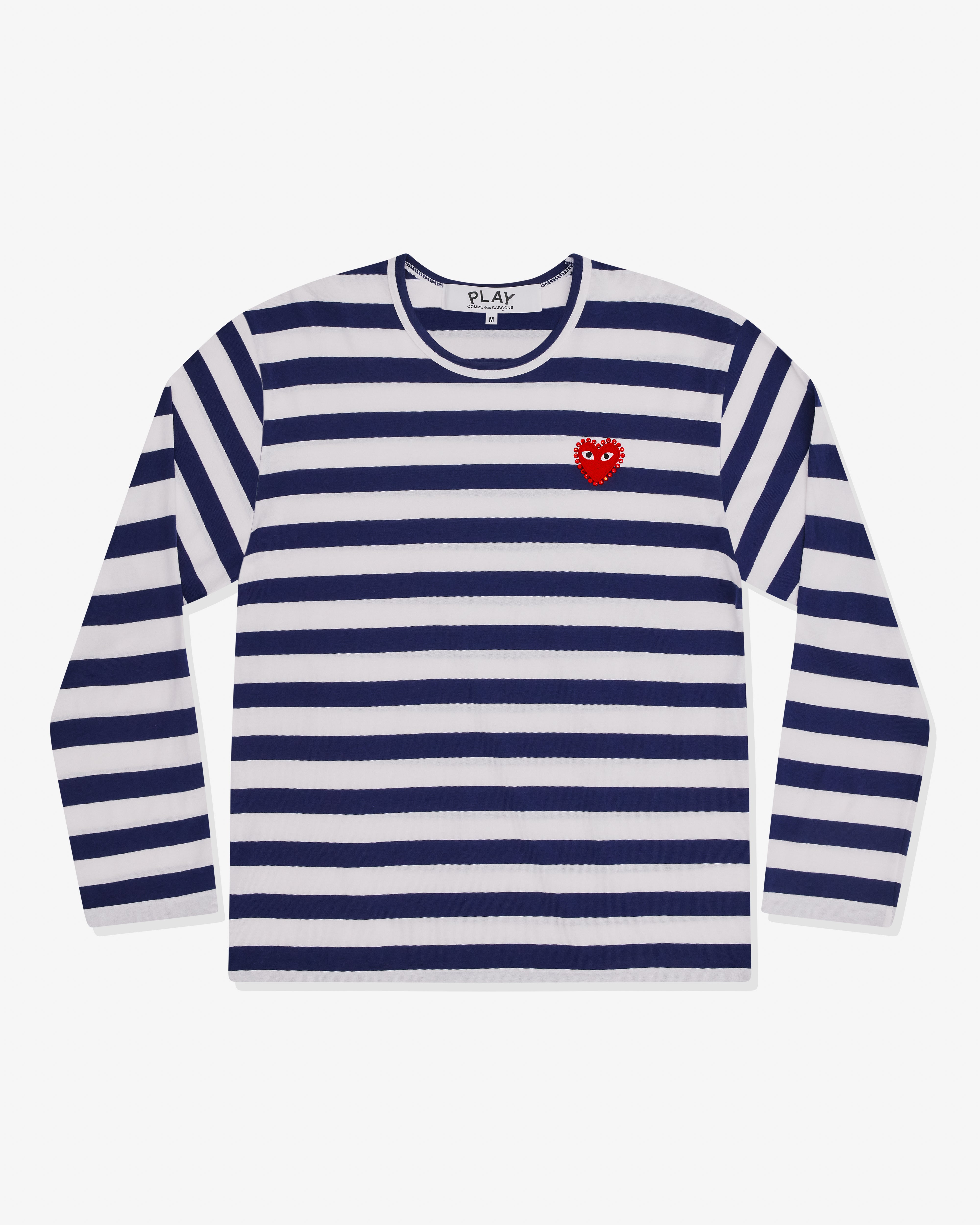 Comme des 2024 Garçons PlaySmall Heart Long Sleeve in Navy/White