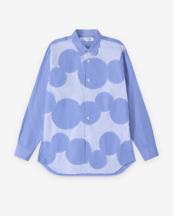 CDG Shirt - Men's Circle Pattern Stripe Shirt - (Blue Stripe)