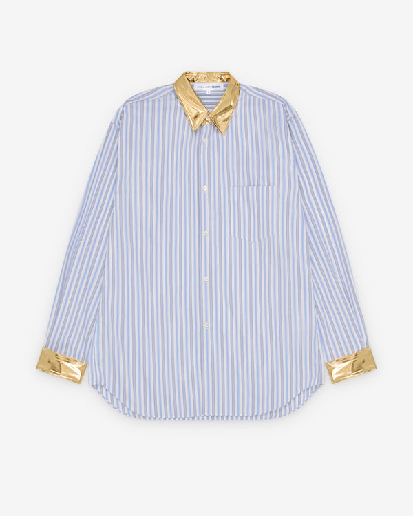 CDG Shirt - Men's Stripe Cotton Poplin X Synthetic Leather - (Gold)