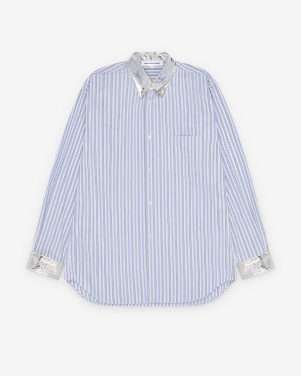 CDG Shirt - Men's Stripe Cotton Poplin X Synthetic Leather - (Silver)