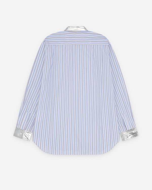 CDG Shirt - Men's Stripe Cotton Poplin X Synthetic Leather - (Silver)