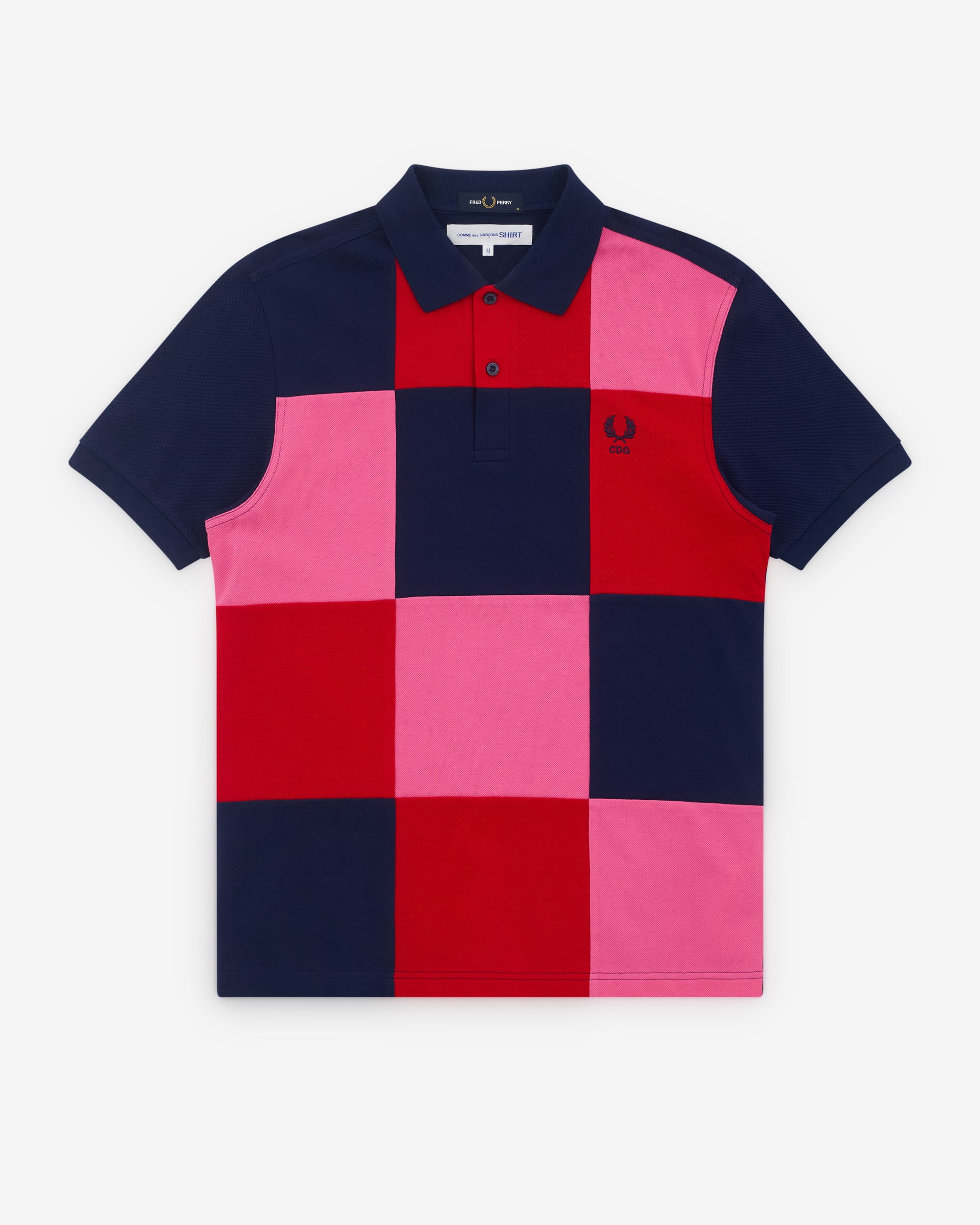 CDG Shirt - Men's Fred Perry Square Patchwork - (Navy) view 1, Click to Zoom in