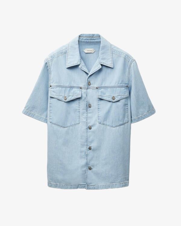 VERSACE - Men's Shirt Denim Bleach Denim With Embroidered Versace Logo - (Light Blue)