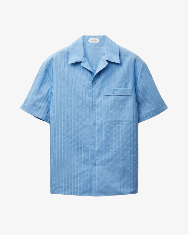 VERSACE - Men's Informal Shirt Responsible Cotton Silk Micro Greca Jacquard - (Blue)