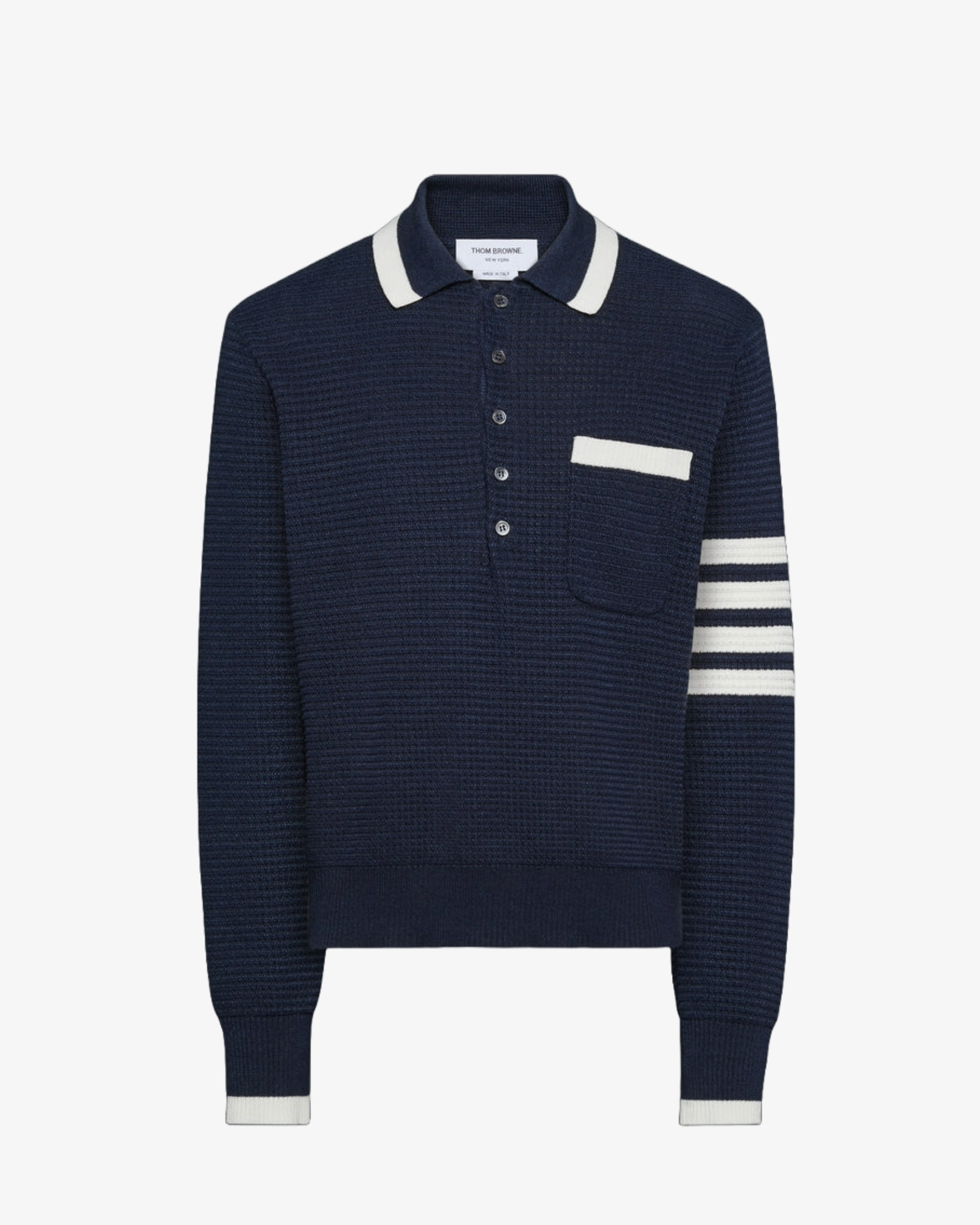 Thom Browne: Men's Textured Stitch Relaxed Fit Long Sleeve Polo