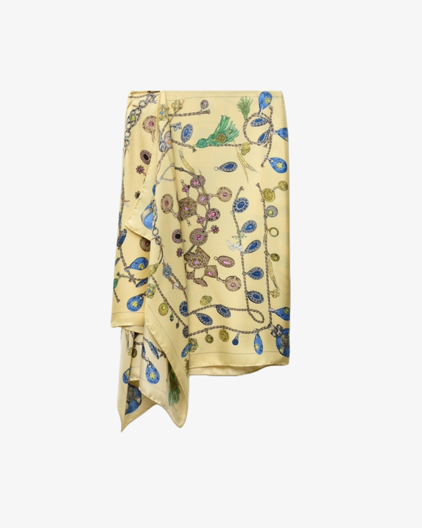 VERSACE - Women's Printed Silk Twill Midi Skirt - (Yellow)