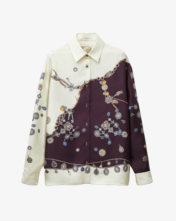 VERSACE - Women's Printed Silk Twill Shirt - (Burgundy)