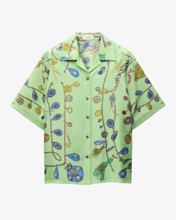 VERSACE - Women's Printed Silk Twill Shirt - (Green)