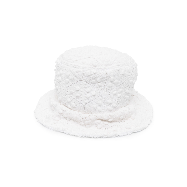 CDG SHIRT - Crochet Knit Bucket Hat - (White)