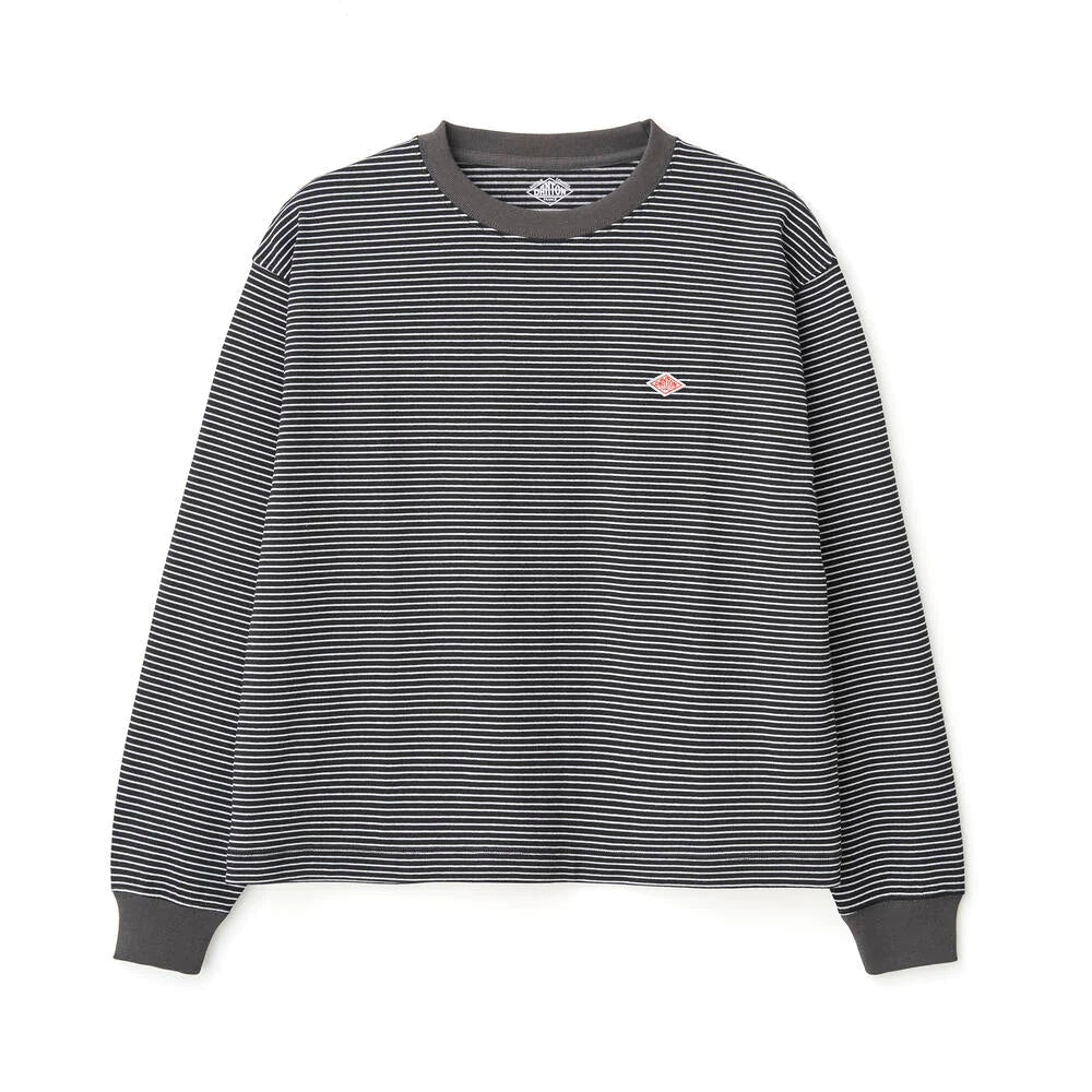 DANTON - Stripe Long Sleeve T-Shirt - (Charcoal x White) view 1, Click to Zoom in