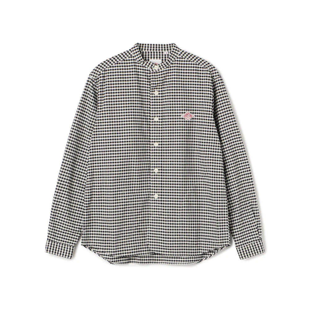 DANTON - Oxford Band Collar Long Sleeve Shirt - (Black x White Check) view 1, Click to Zoom in