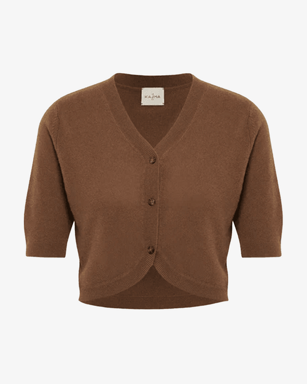Le Kasha_LE KASHA - Women's Cropped Short Sleeved Cardigan - (Brown)_CARDIGANS