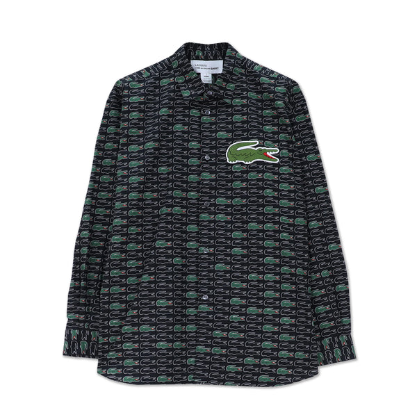 CDG SHIRT - LACOSTE Green and Black Repeat Printed Shirt - (Print)