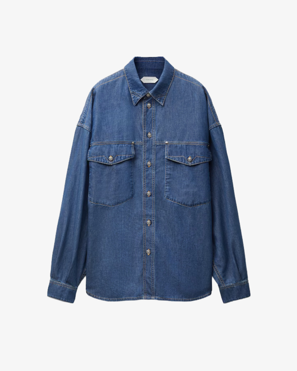 VERSACE - Men's Shirt Denim Bleach Denim With Embroidered Versace Logo - (Blue)