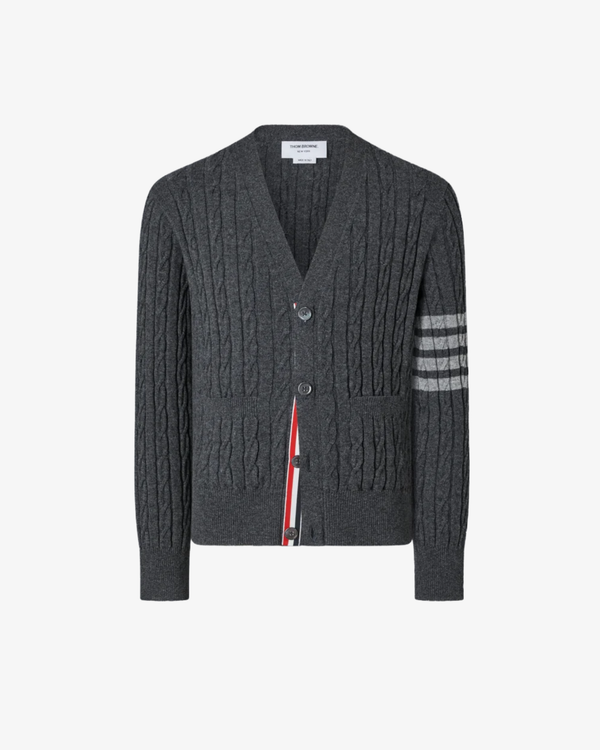 Thom Browne - Men's Cable Stitch Relaxed Fit V Neck Cardigan - (Dark Grey)