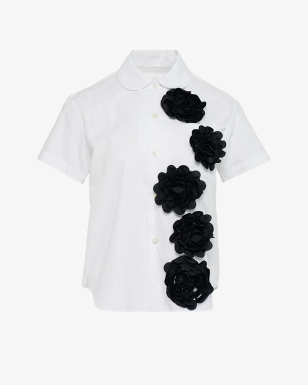 Tao - Women's Floral Embroidered Short Seelve Shirt - (White)