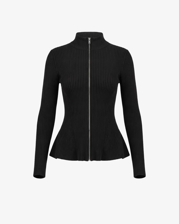 ALAÏA - Women's Peplum Cardigan Engineered Ribs - (Black)