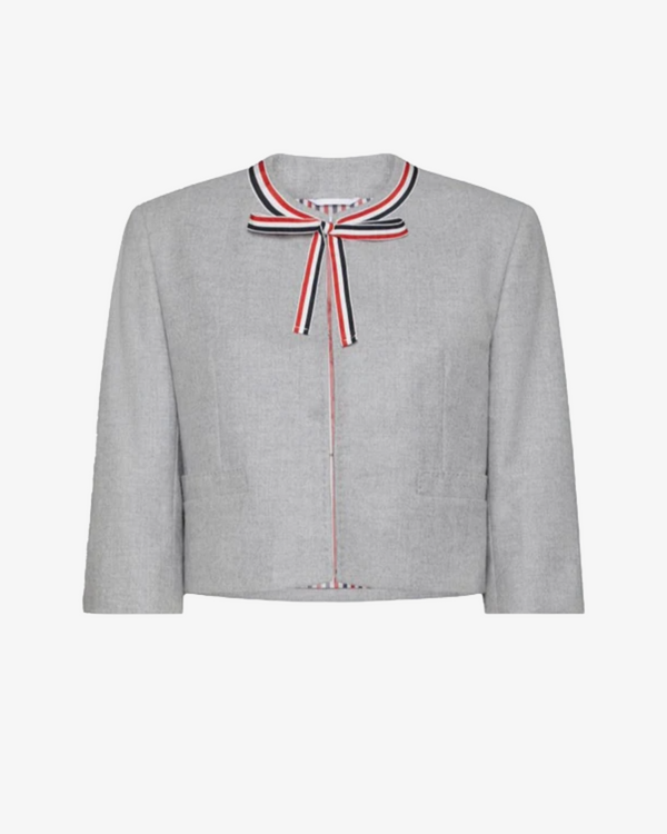 THOM BROWNE - Women's Wool Flannel Bow Cardigan Jacket - (Light Grey065)