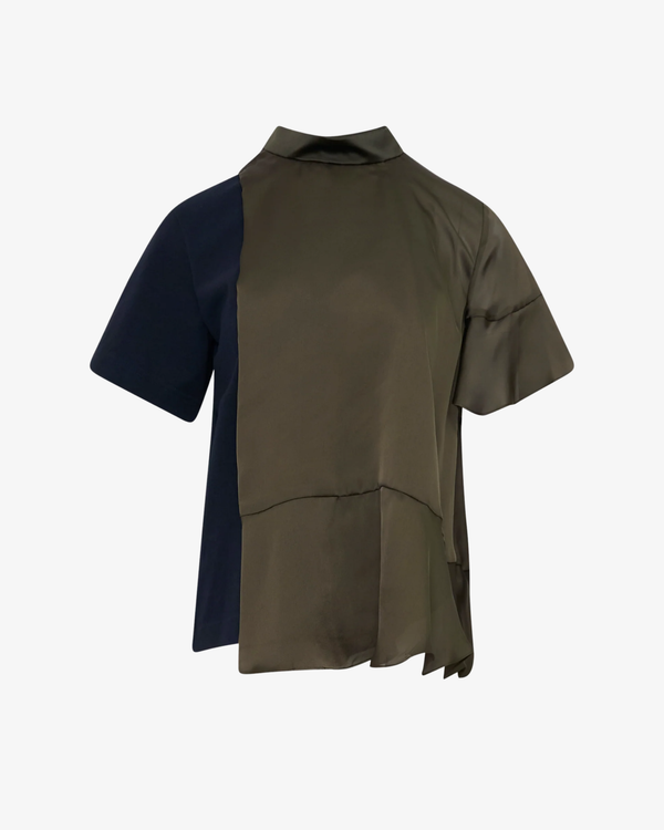 SACAI - Women's Satin X Cotton Jersey T-Shirt - (Khaki)