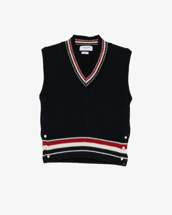 Thom Browne - Men's Hector Patchwork Jersey Intarsia V Neck Pullover Vest - (Navy)