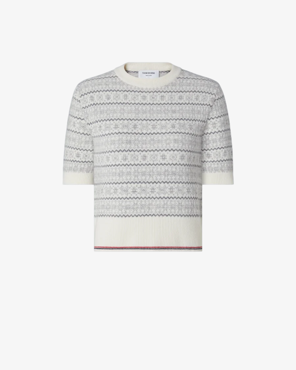 Thom Browne - Women's Snowflake Fairisle Jersey Float Jacquard Short Sleeve Tee - (White)