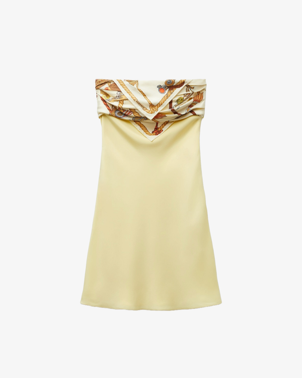 VERSACE - Women's Silk Crêpe Marocaine Strapless Mini Dress - (Yellow)