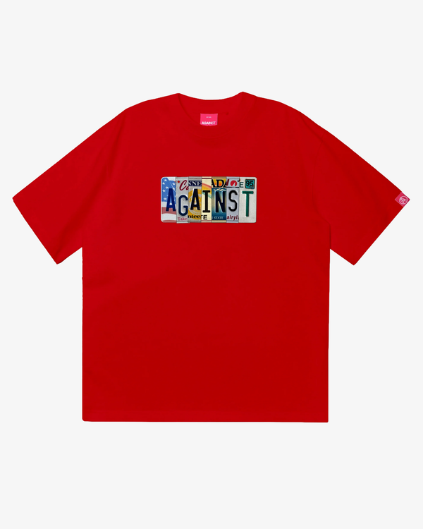 AGAINST LAB_AGAINST LAB  - Men's License Plate Tee - (Red)_TEES