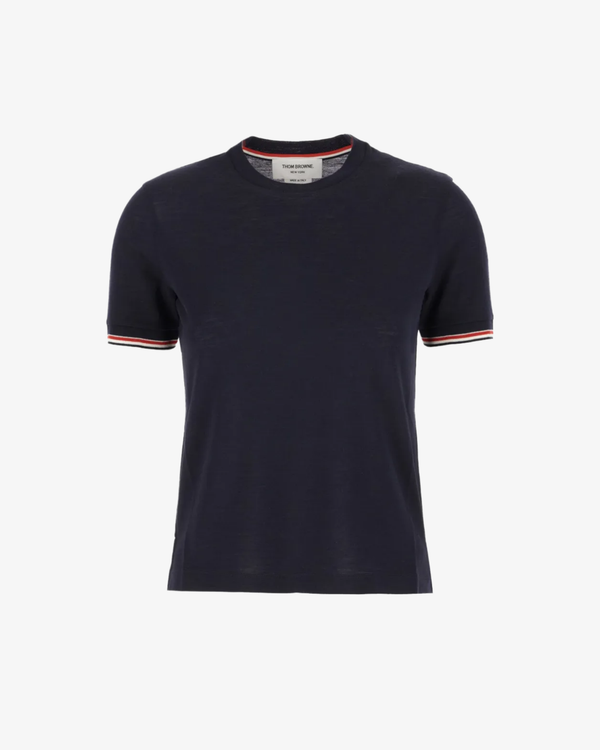 Thom Browne - Women's RWB Stripe Short-Sleeve Fine-Knit T-Shirt - (Navy)