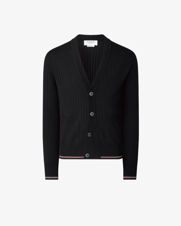 Thom Browne - Men's Rib Stitch V Neck Cardigan - (Black) PF26 MKC648A-Y1055-PF26-001