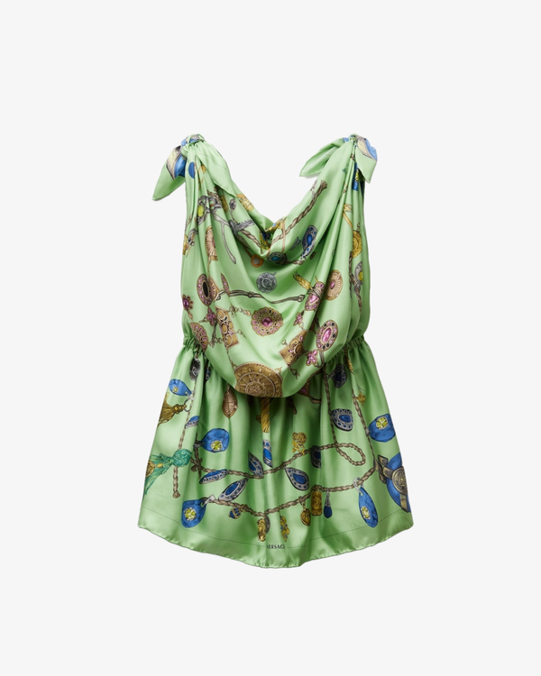 VERSACE - Women's Printed Silk Twill Mini Dress - (Green)