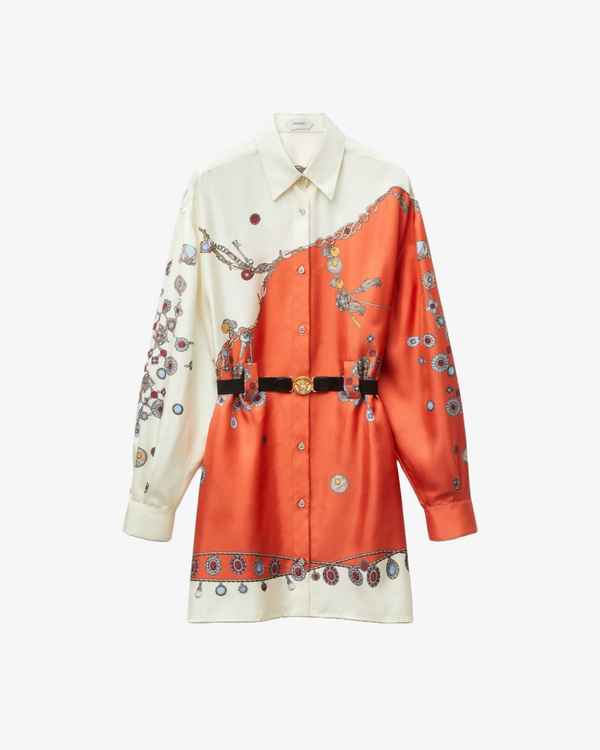 VERSACE - Women's Printed Silk Twill Mini Dress - (Orange)