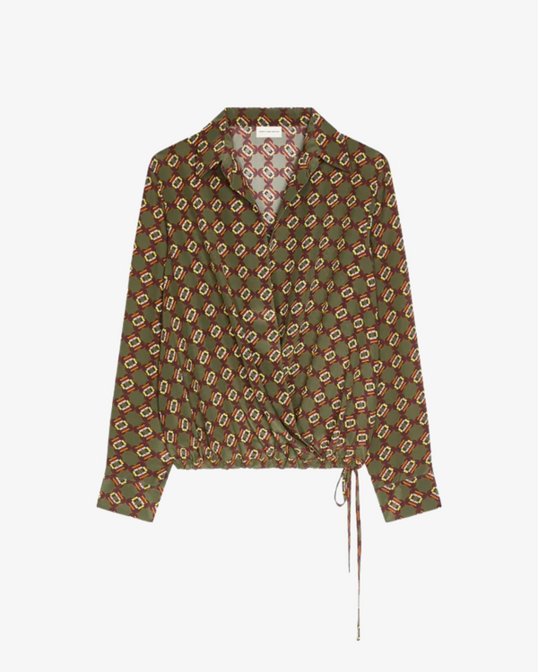 DRIES VAN NOTEN - Women's Silk Wrap Shirt - (Khaki606)