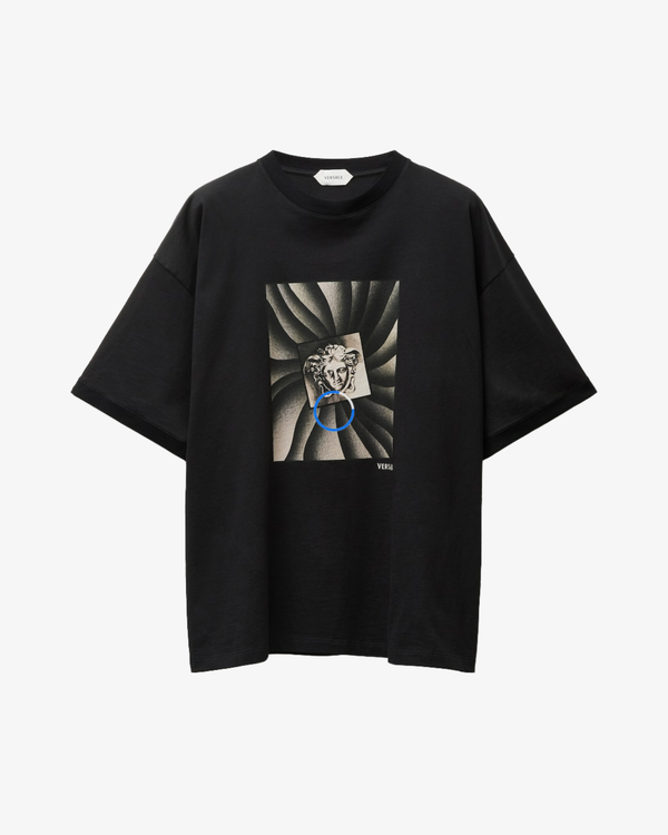 VERSACE - Men's T-Shirt Cotton Jersey With Versace Vortex Print And Versace Logo Embroidery - (Black)