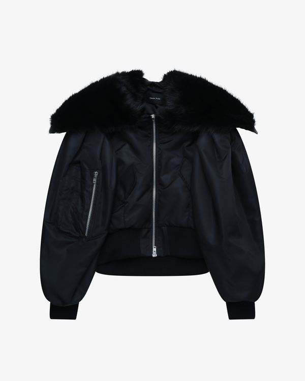 SIMONE ROCHA - Women's Cropped Split Faux Fur Hood Bomber Jacket - (Black)