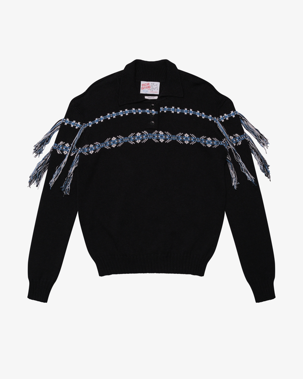 OSCAR OUYANG - Men's Fair Isle Knit Long Sleeve Polo - (Black)