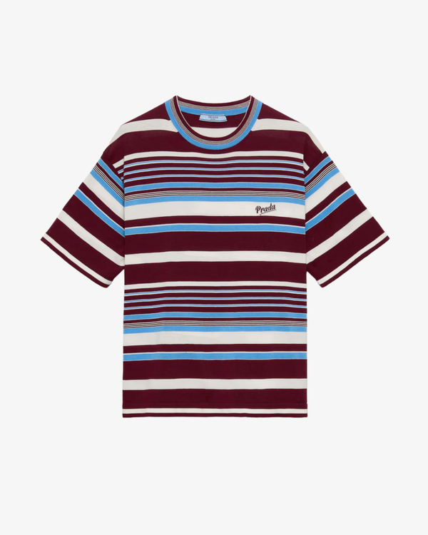 Prada - Women's Striped Cotton Crew-Neck Sweater - (Blue)