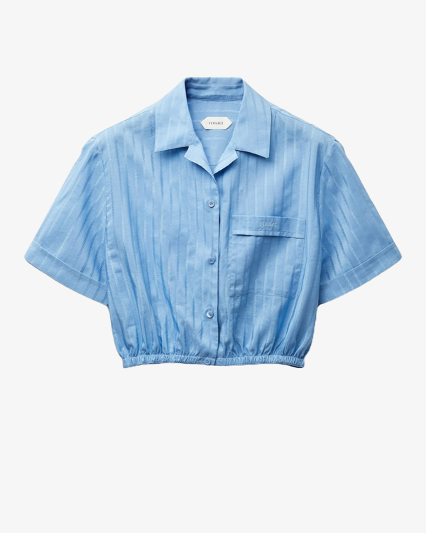VERSACE - Women's Jacquard Cotton-Silk Crop Shirt - (Blue)