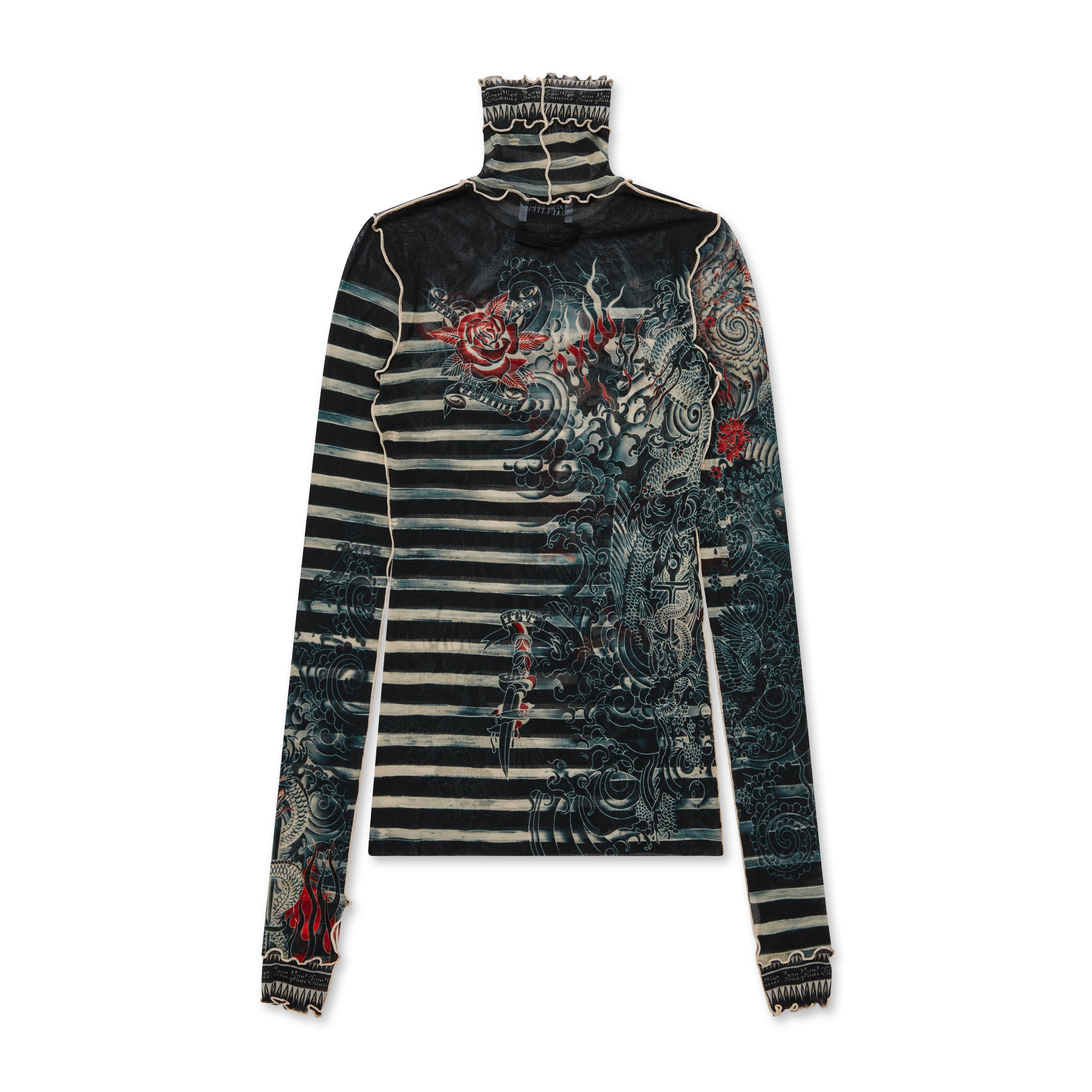 佐藤jean paul gaultier long sleeve Jean Paul Gaultier: Women's Tattoo Print Long Sleeve Top (Navy
