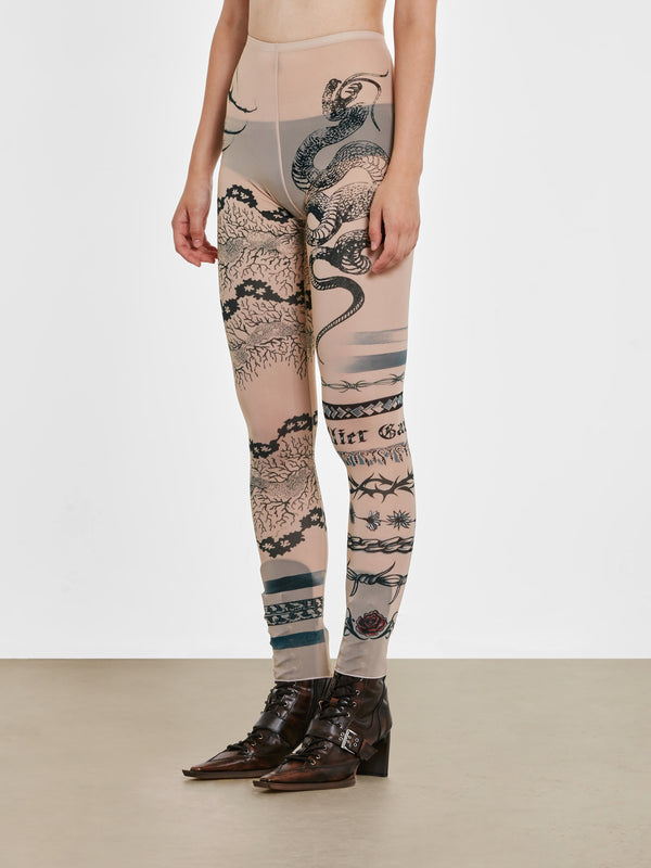 Jean Paul Gaultier_Jean Paul Gaultier - KNWLS Women's Trompe L'Oeil Tattoo Print Leggings - (Nude/Grey/Black)_LEGGINGS