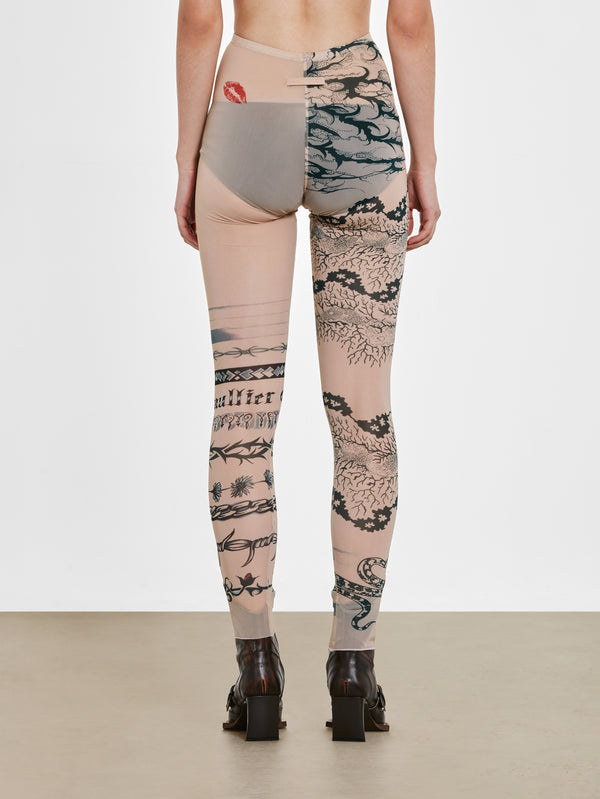 Jean Paul Gaultier_Jean Paul Gaultier - KNWLS Women's Trompe L'Oeil Tattoo Print Leggings - (Nude/Grey/Black)_LEGGINGS