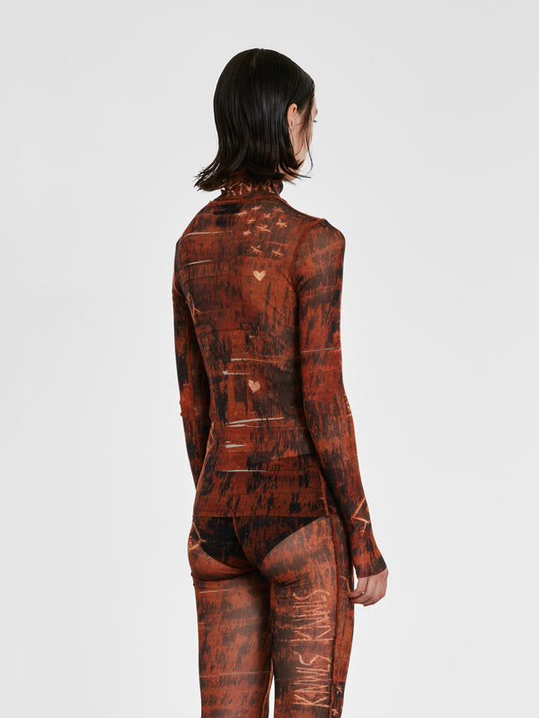 Jean Paul Gaultier_Jean Paul Gaultier - KNWLS Women's Scratch Wood Long Sleeve Printed Top - (Brown/Ecru)_TEES