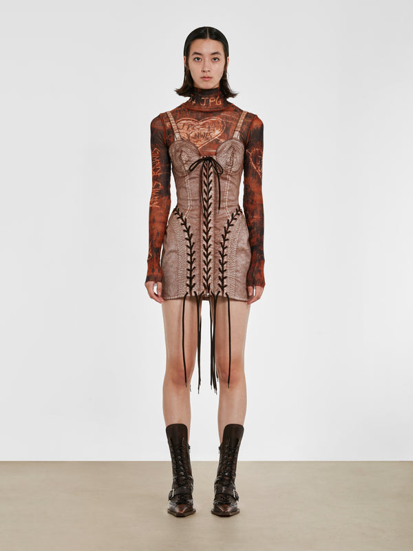 Jean Paul Gaultier_Jean Paul Gaultier - KNWLS Women's Scratch Wood Long Sleeve Printed Top - (Brown/Ecru)_TEES