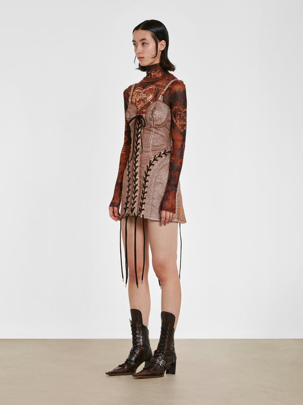 Jean Paul Gaultier_Jean Paul Gaultier - KNWLS Women’s Conical Laced Dress - (Brown/Ecru)_DRESSES