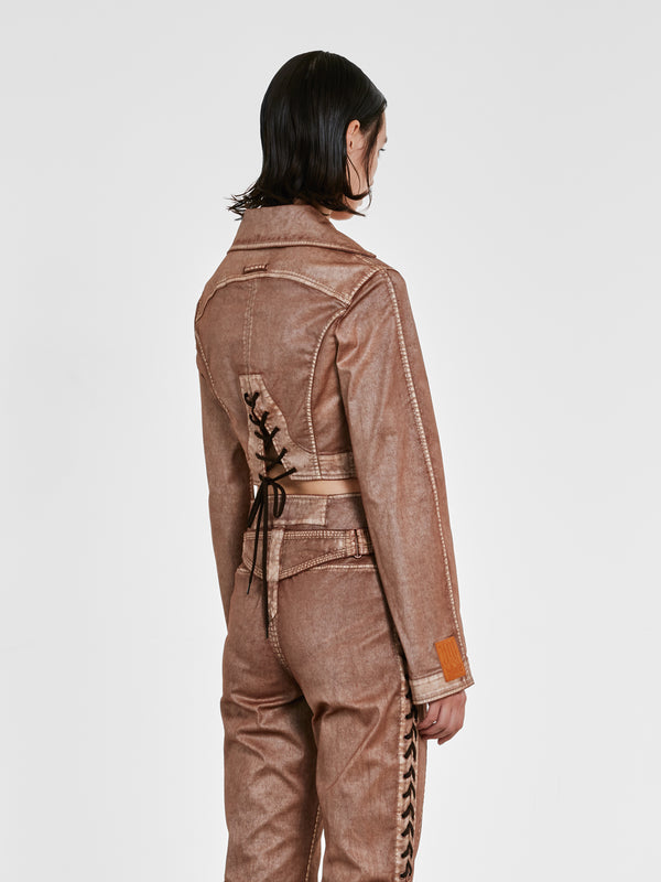 Jean Paul Gaultier_Jean Paul Gaultier - Knwls Women’S Laced Topstitch Jacket - (Brown/Ecru)_JACKETS