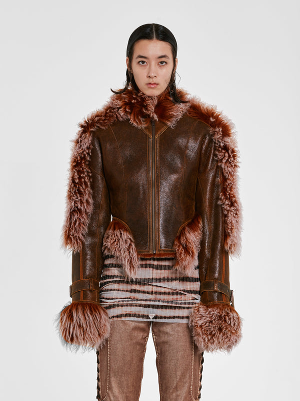 Jean Paul Gaultier_Jean Paul Gaultier - Knwls Women'S Shearling Jacket - (Brown/Lilac)_JACKETS