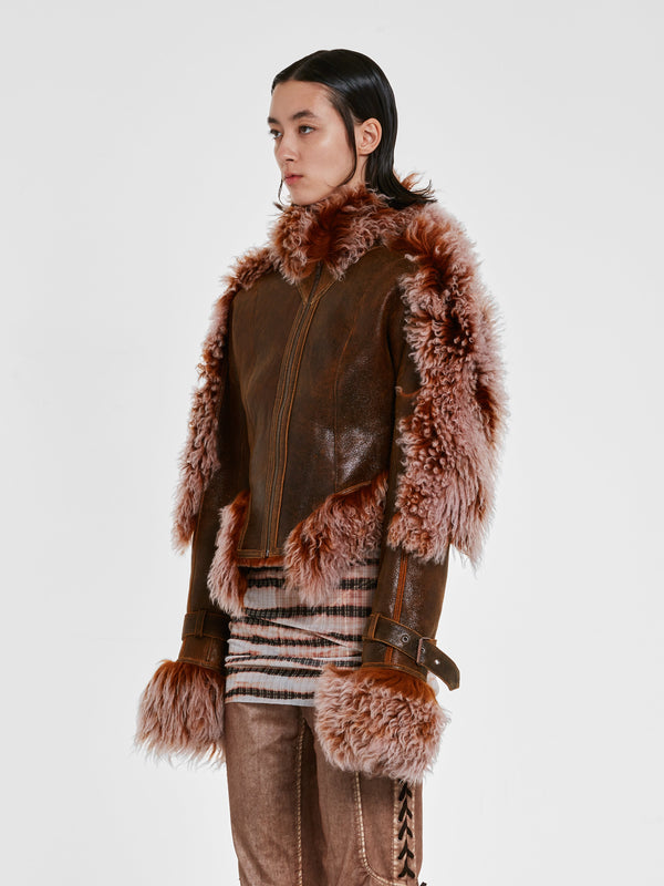 Jean Paul Gaultier_Jean Paul Gaultier - Knwls Women'S Shearling Jacket - (Brown/Lilac)_JACKETS