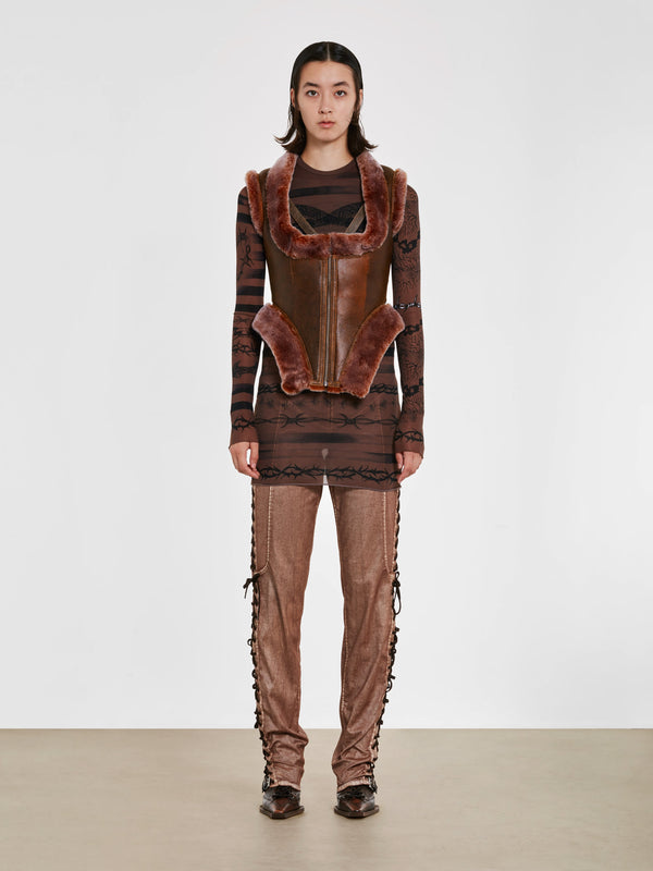 Jean Paul Gaultier_Jean Paul Gaultier - KNWLS Women's Shearling Bustier - (Brown/Lilac)_TOPS